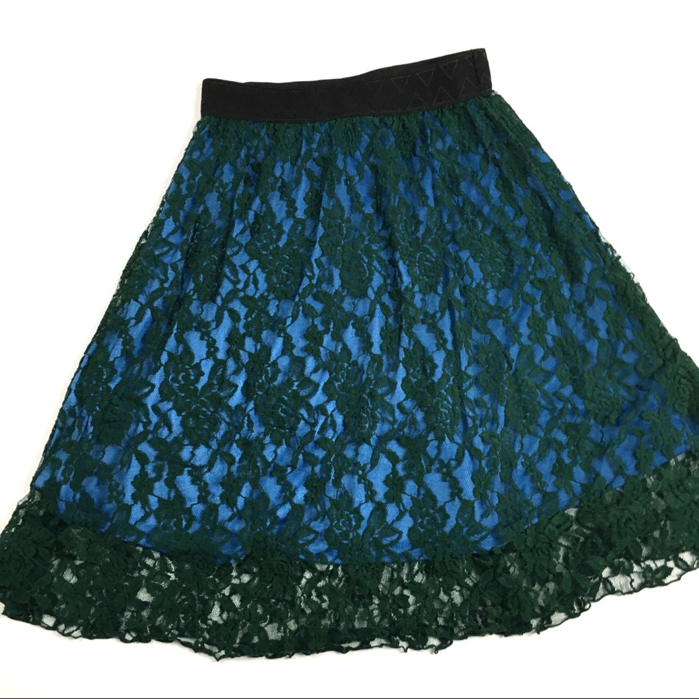 LuLaRoe Lola Skirt Lace Layer Black Blue Green